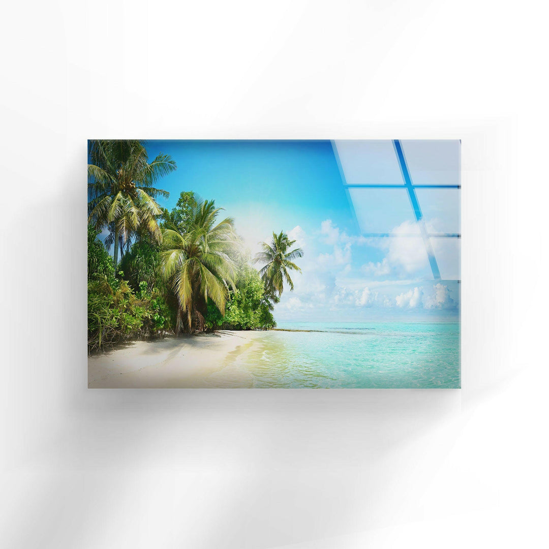 Tropische Strandlandschaft, Glaswandkunst