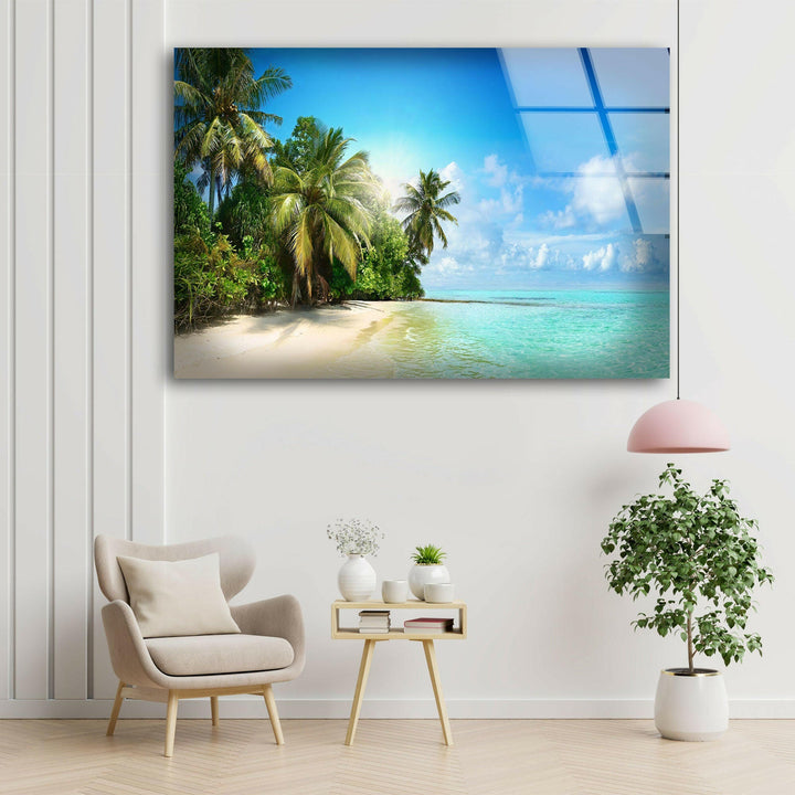 Tropische Strandlandschaft, Glaswandkunst