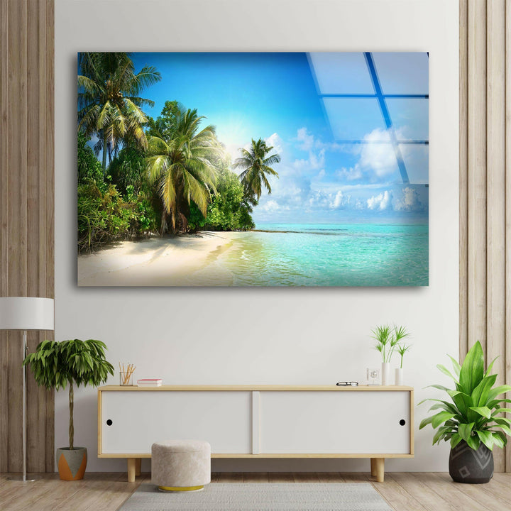 Tropische Strandlandschaft, Glaswandkunst