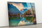 Mountain Lake View Tempered Glass Wall Art