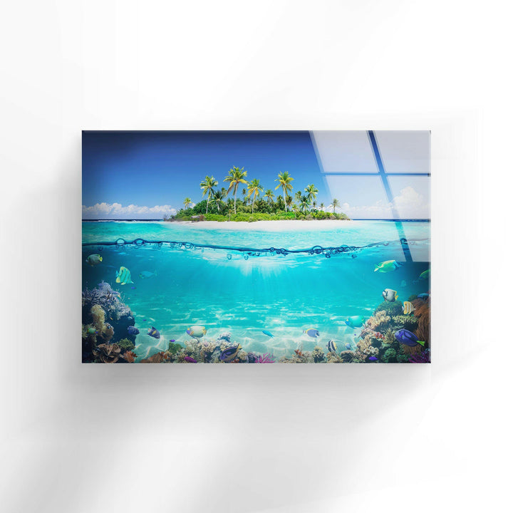 Tropische Insel &amp; Fische Glaswandkunst