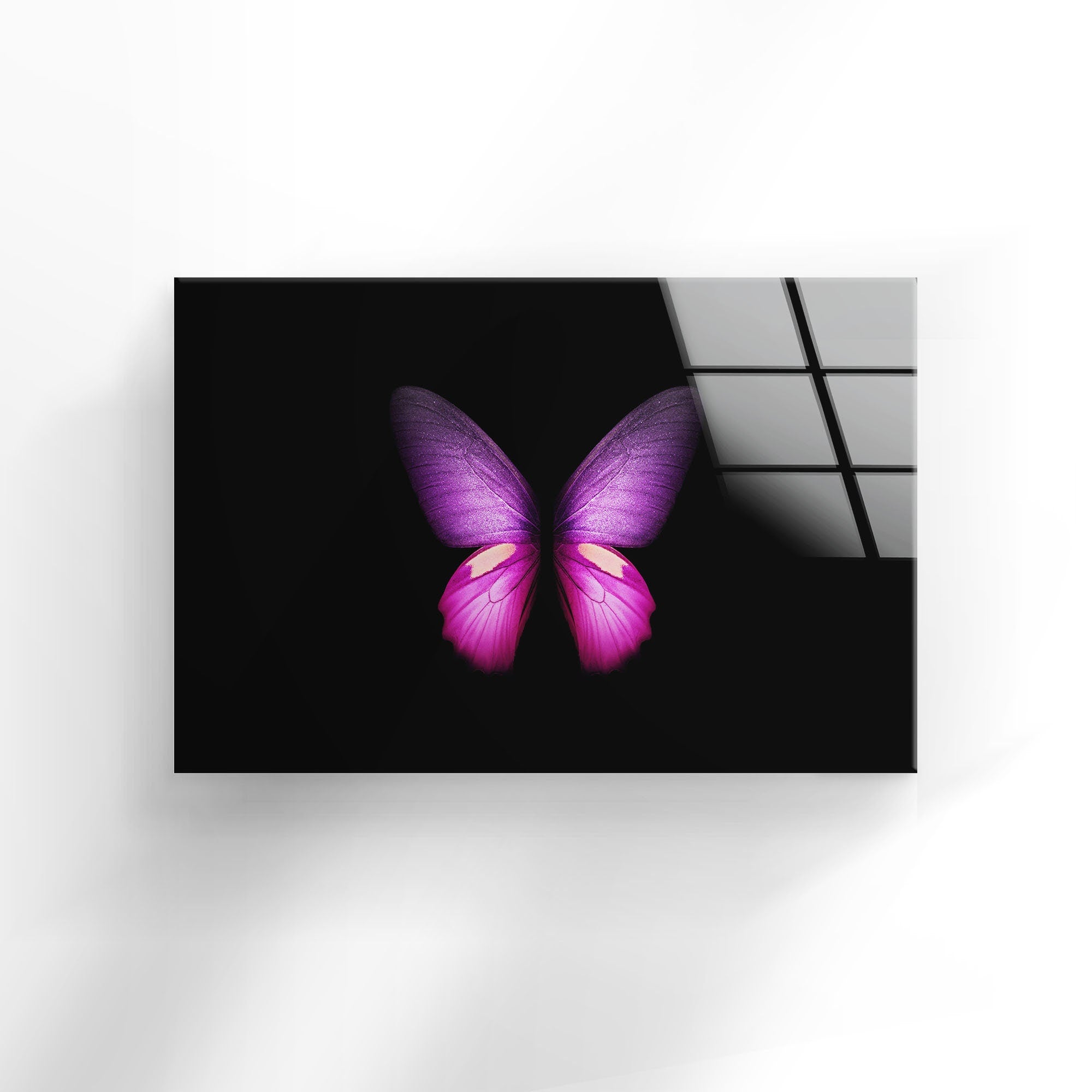Purple Butterfly Tempered Glass Wall Art