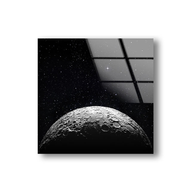Space and Moon Tempered Glass Wall Art