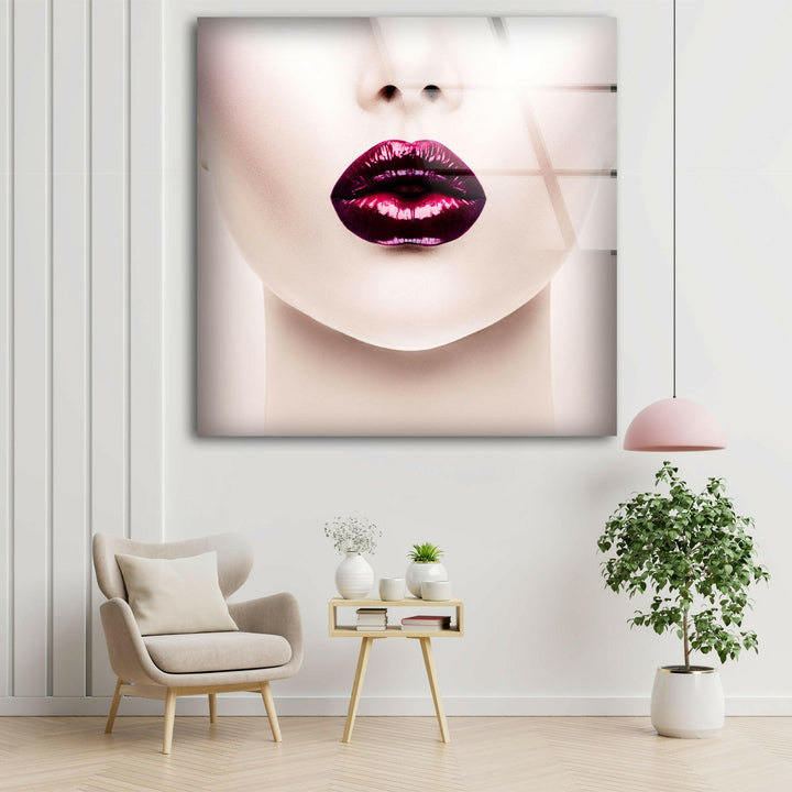 Rote Lippen Frau Cool Art Glas Wandkunst