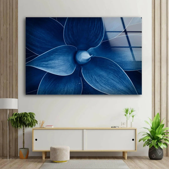 A close-up of a navy blue agave plant reveals a smooth, glassy surface texture across its broad leaves, as seen in this wall art print.