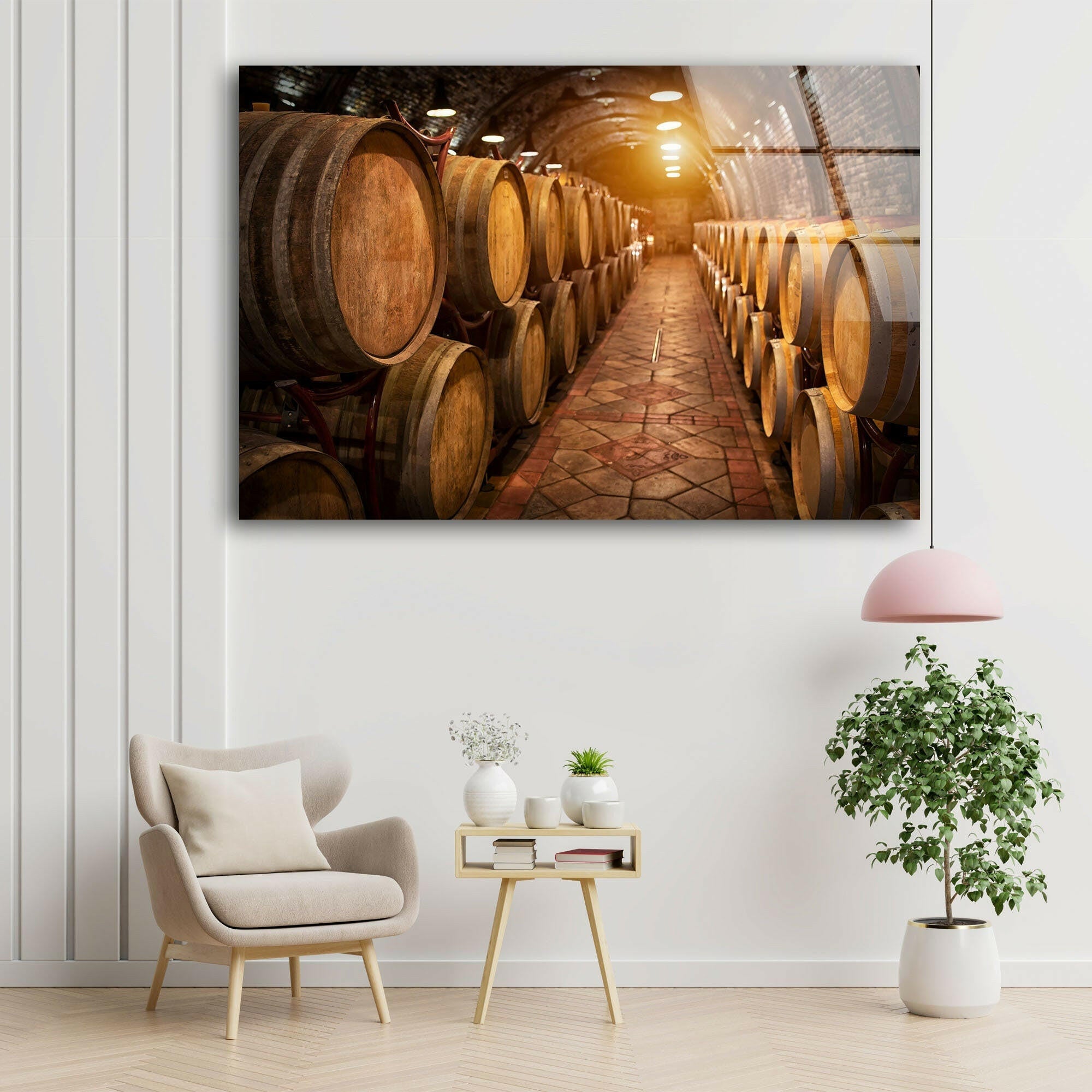 Wine Barrels Tempered Glass Wall Art