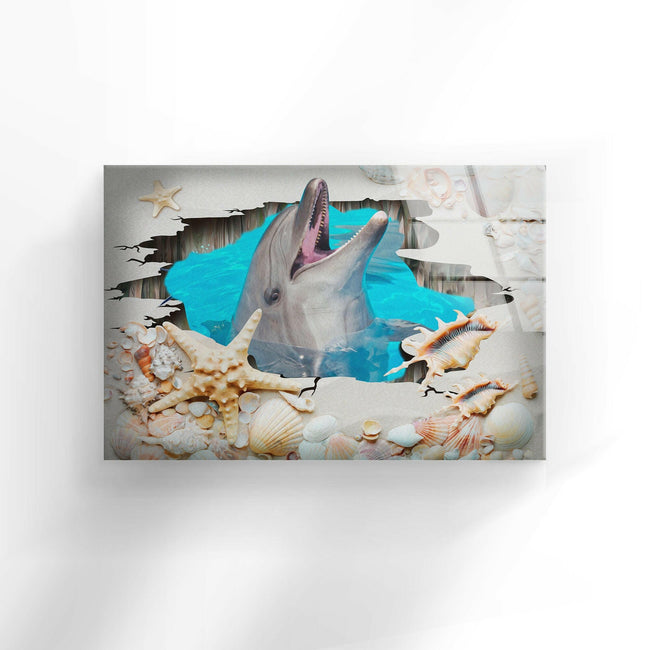 3D Dolphin Art Tempered Glass Wall Art