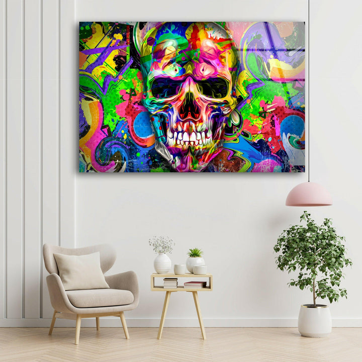 Bunte Totenkopf-Wandkunst aus Glas