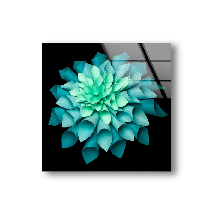 Green Paper Origami Flower Glass Wall Art, picture on glass wall art, photos printed on glass
