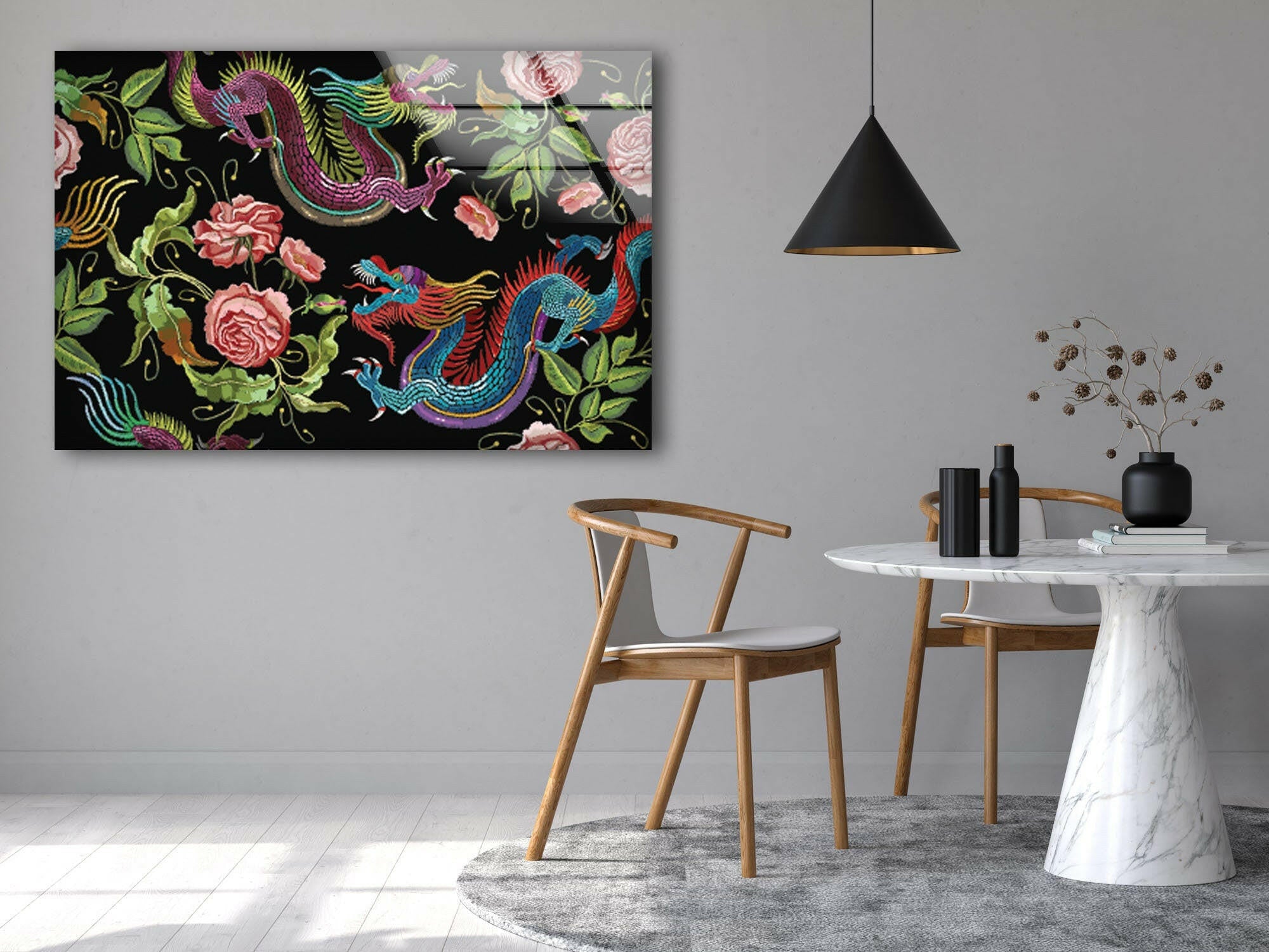 Japanese Dragon Tempered Glass Wall Art