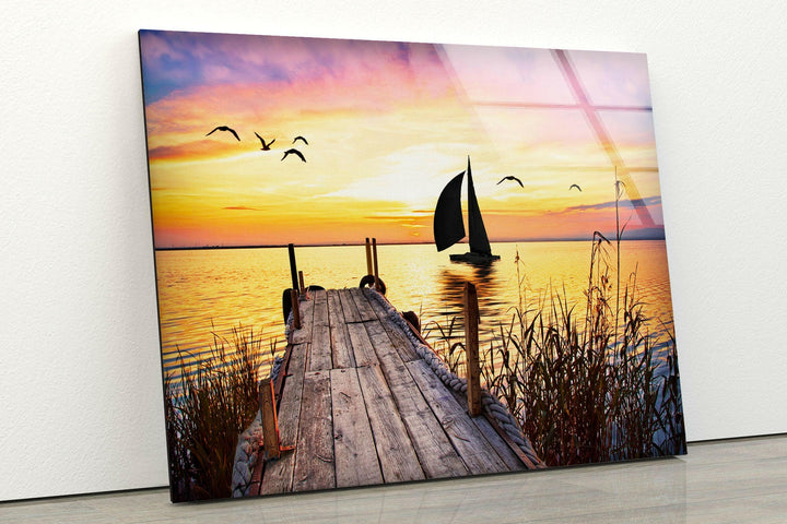 Sailboat on Calm Waters at Sunset – A Beautiful Coastal Glass Art
