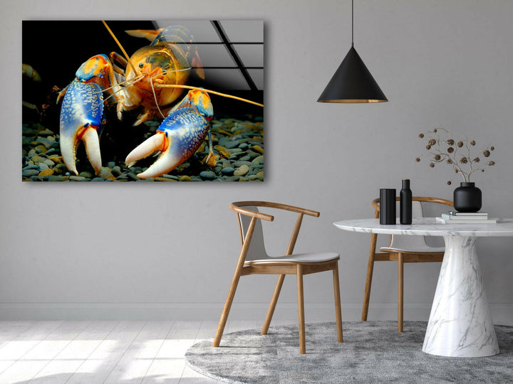 Decorative Lobster Glass Wall Art print on glass, glass printed photos