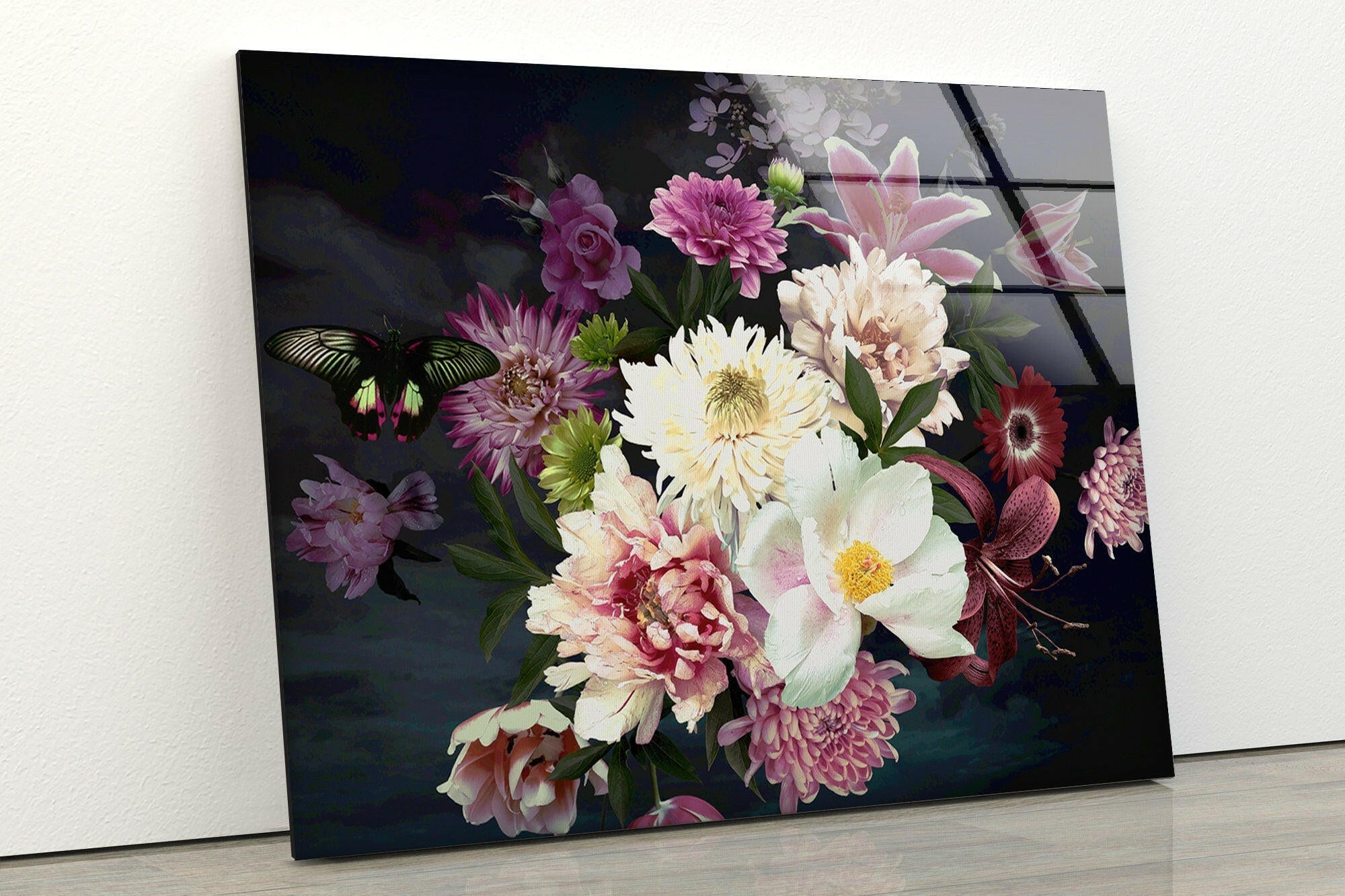 Colorful Flower Tempered Glass Wall Art