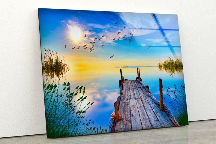 Meereslandschaft mit einem Pier Glas Wandkunst