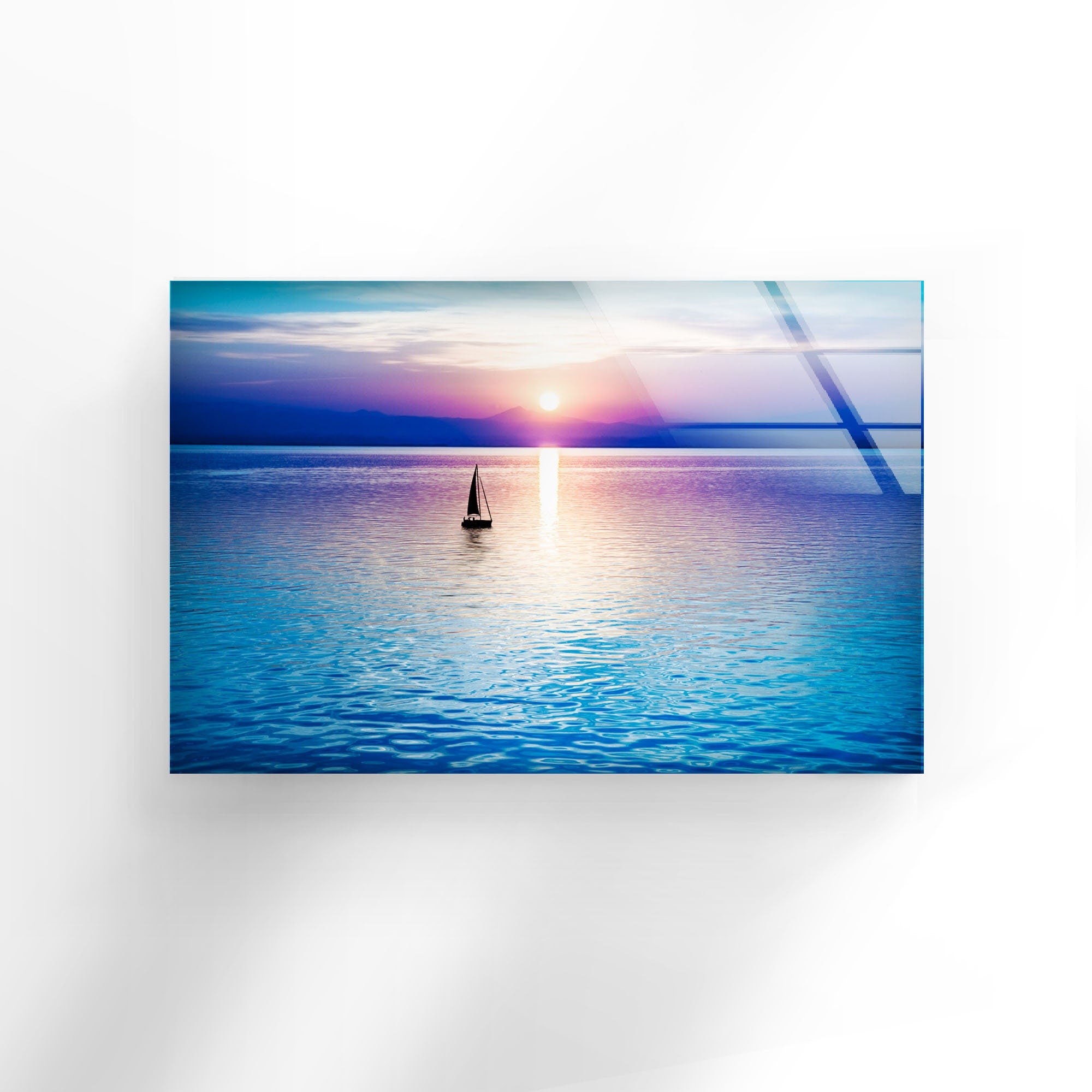 Sea Landscape with Sunset Tempered Glass Wall Art