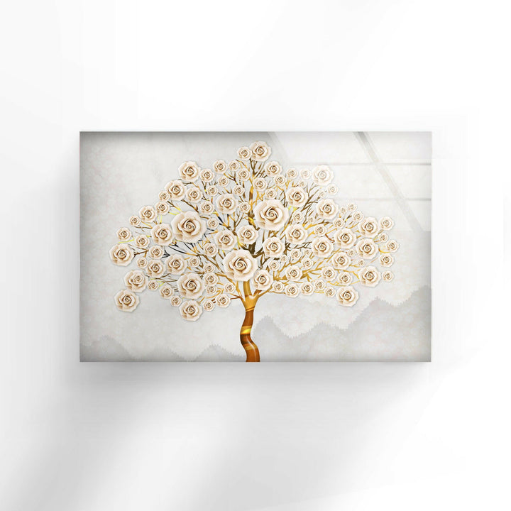 White Rosebush Glass Wall Art, photo print on glass, prints on glass wall art