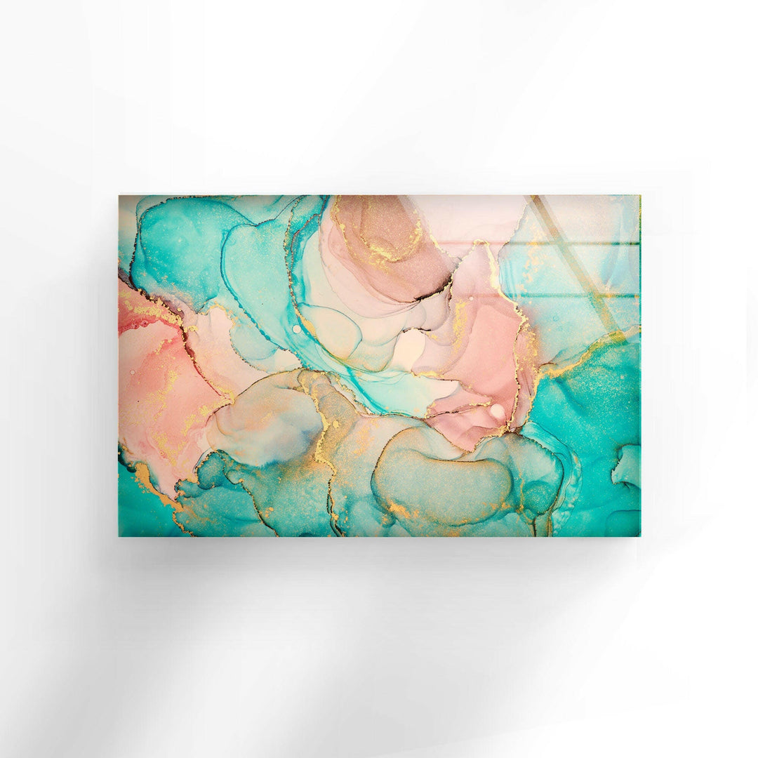 Turquoise Alcohol ink Glass Wall Decor for Living Room Spaces