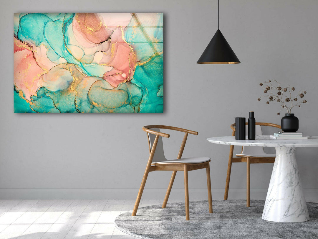 Türkisfarbene Wandkunst aus Glas mit Alkoholtinte