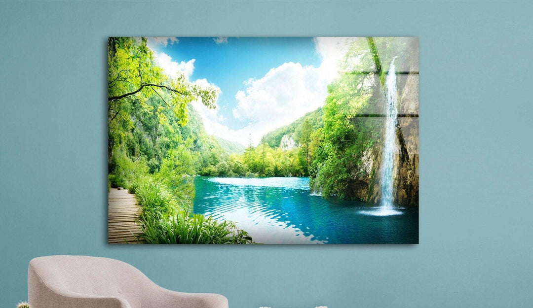 Serene Forest Waterfall – A High-Definition Landscape Wall Art
