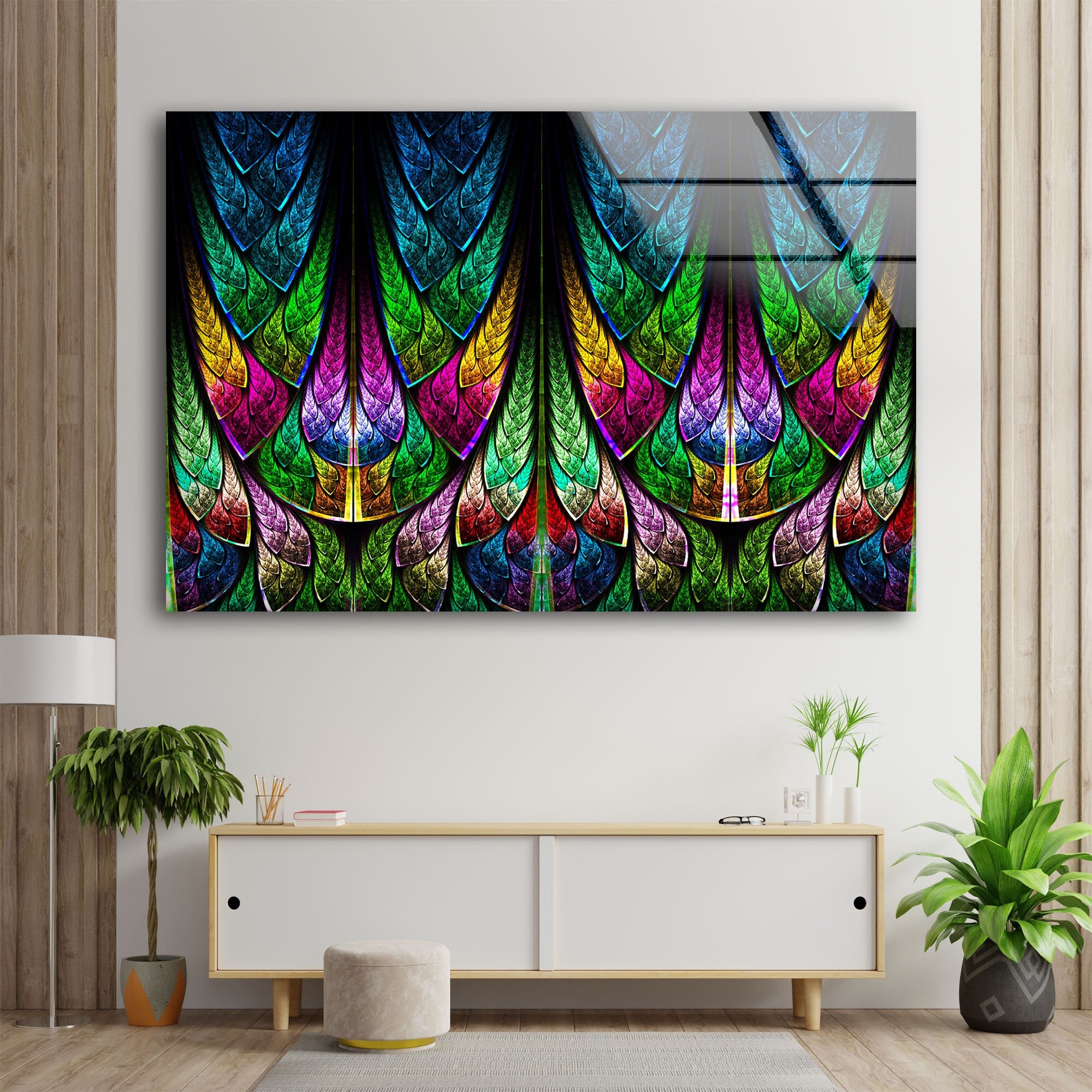 Green Abstract Fractal Tempered Glass Wall Art
