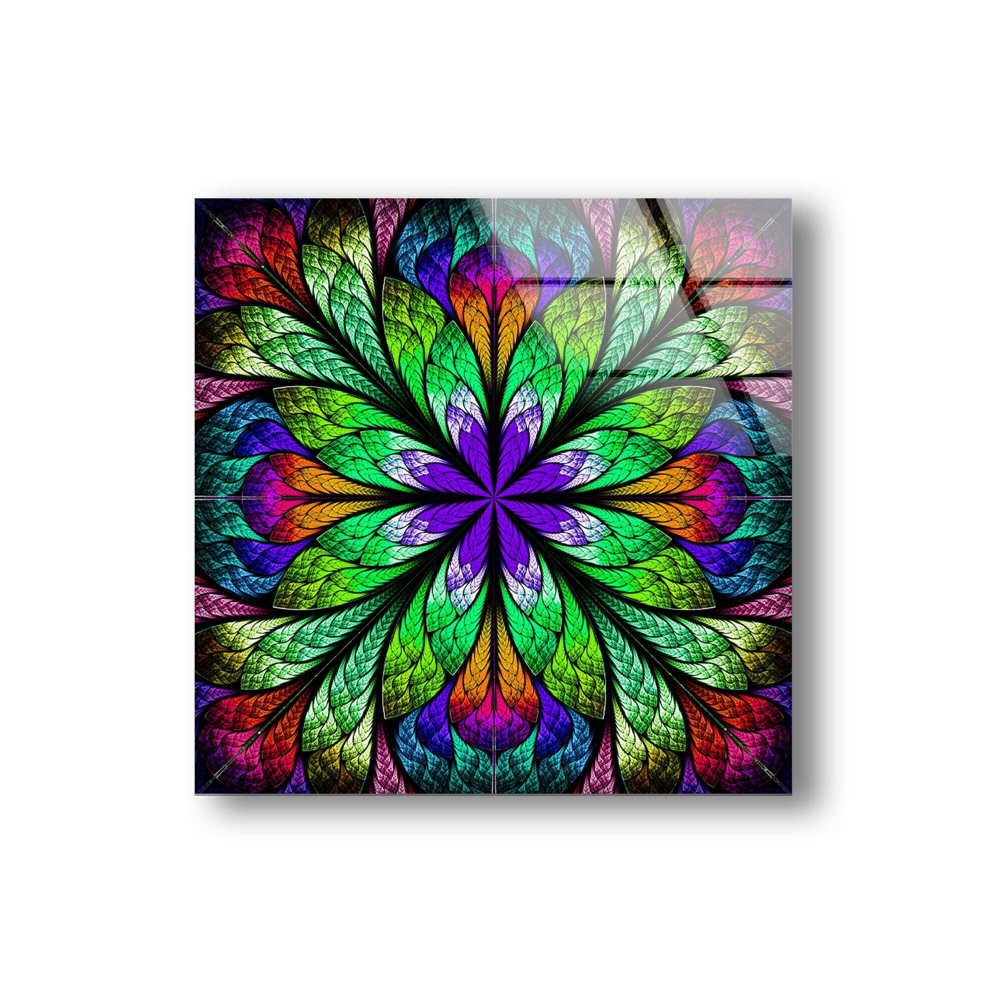 Fractal Flower in Glass Window Tempered Glass Wall Art