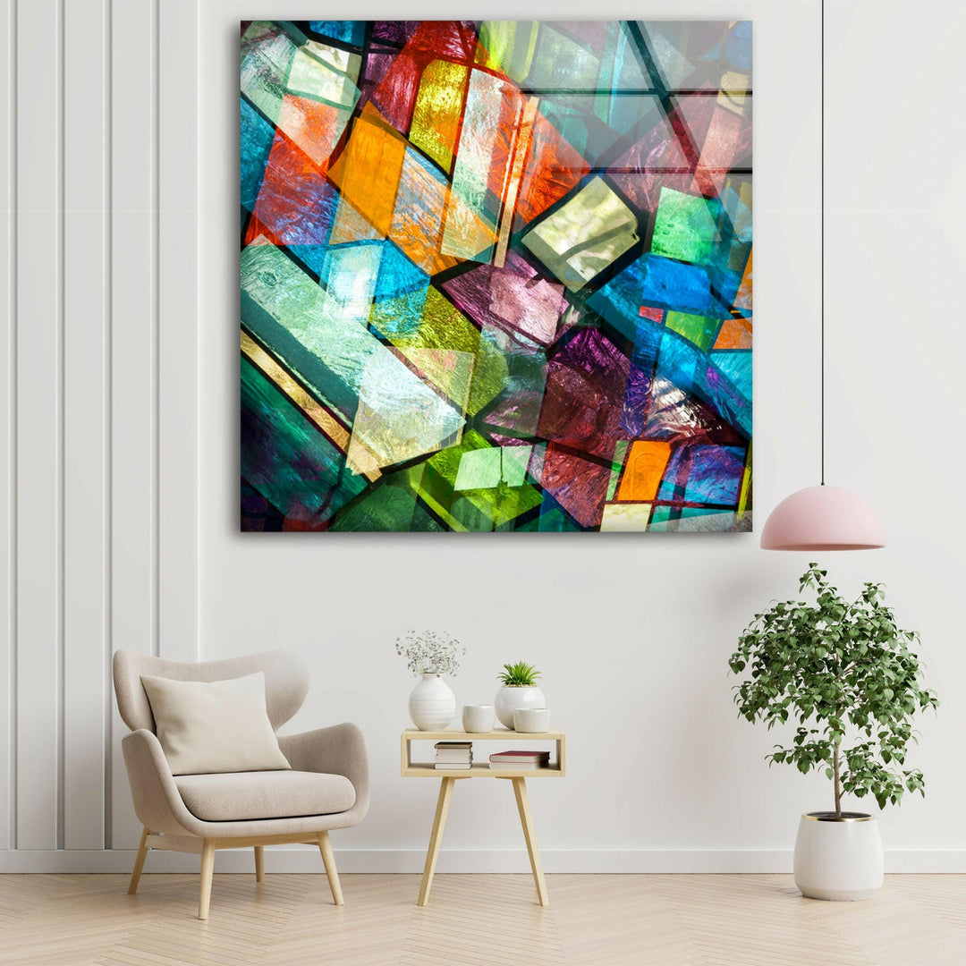 Stained Colorful Geometrics Glass Wall Art large glass photo prints, glass wall photos