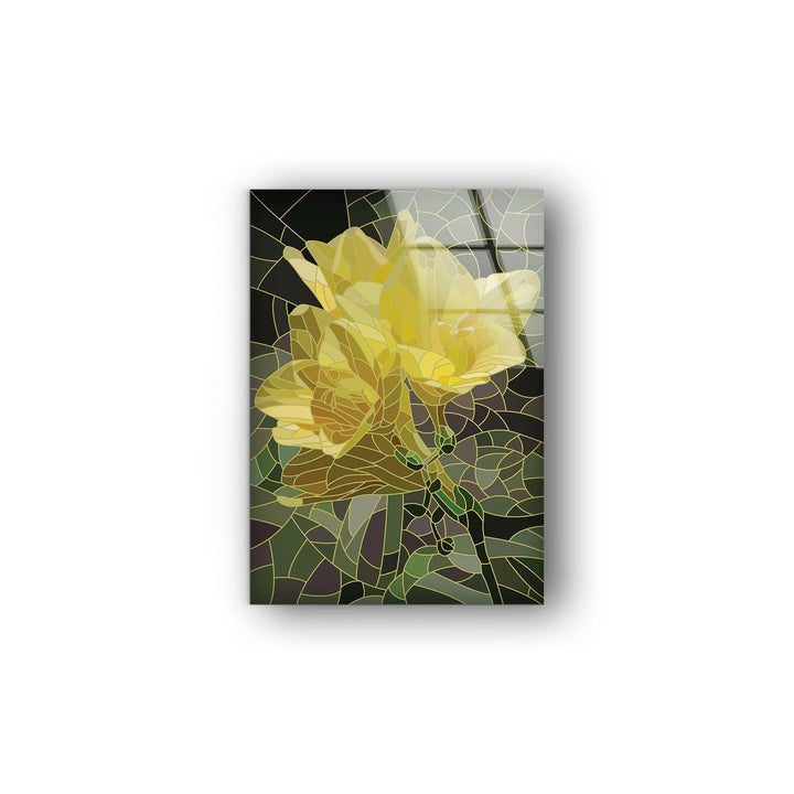 Stained Yellow Flower Glass Wall Art glass pictures for Wall, glass prints wall art