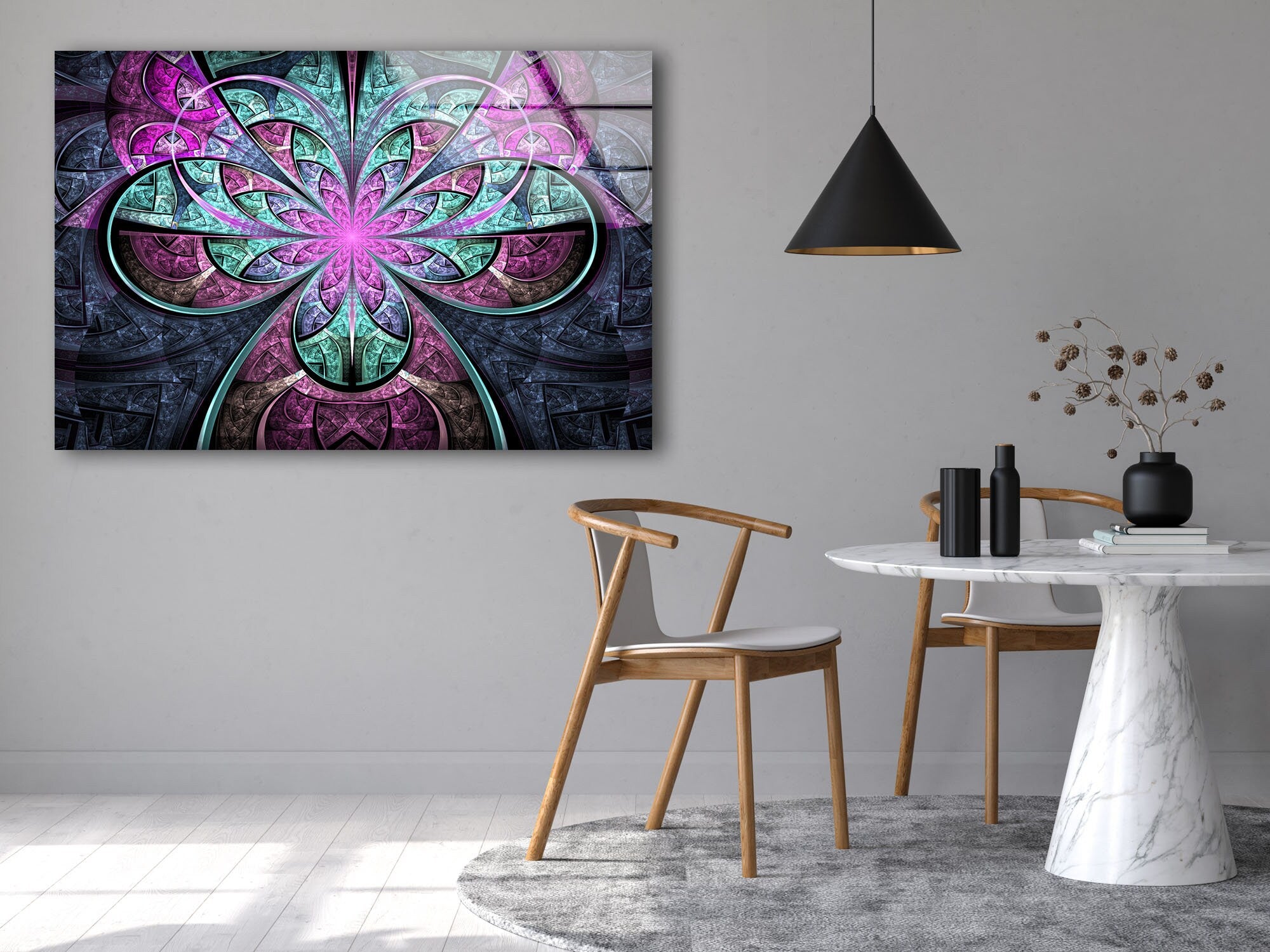 Colorful Fractal Abstract Tempered Glass Wall Art