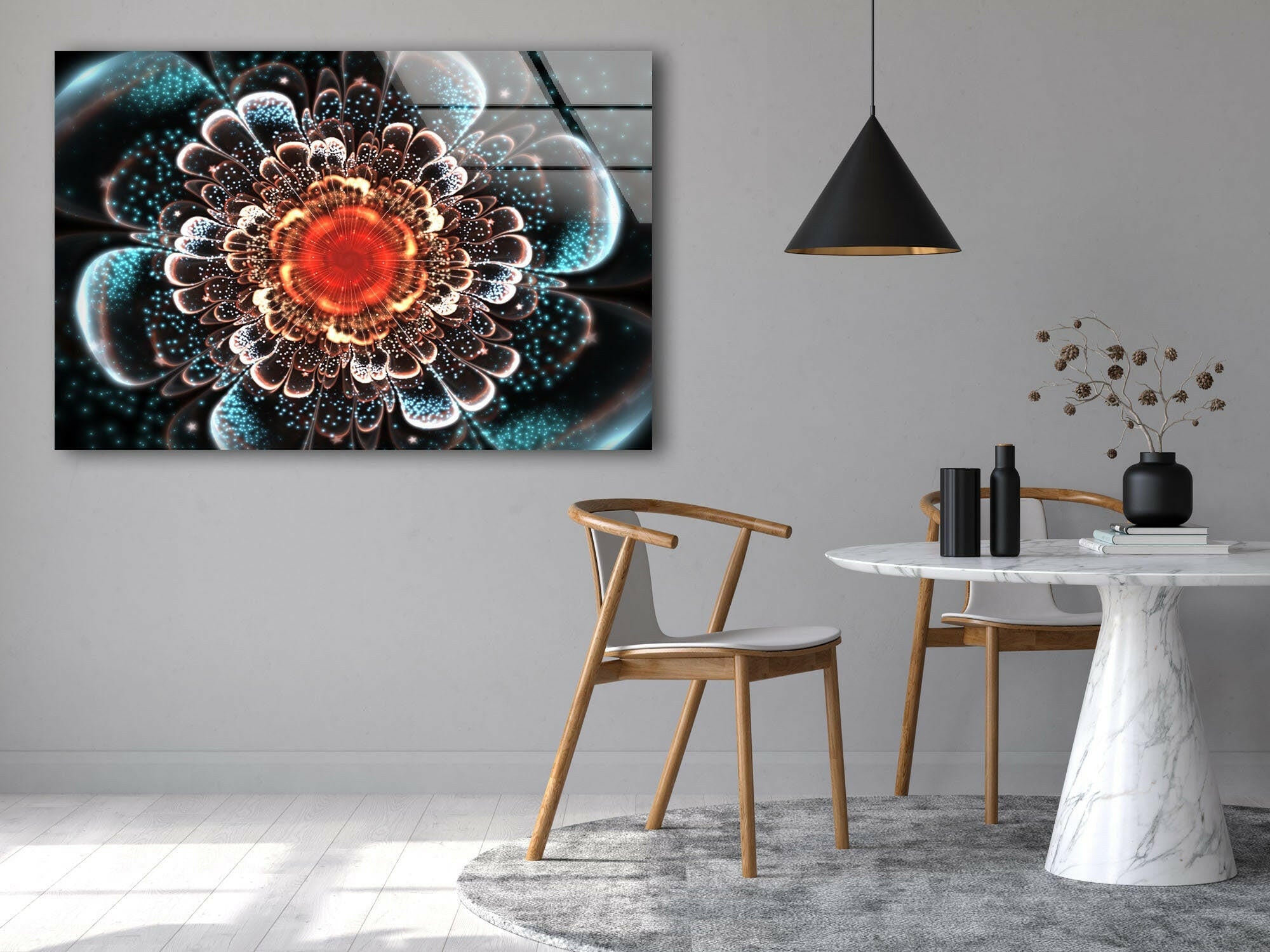 Abstract Flower Tempered Glass Wall Art