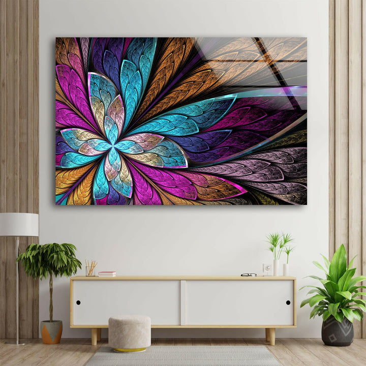 Stained Fractal Flower Glass Wall Art, print on glass, glass printed photos