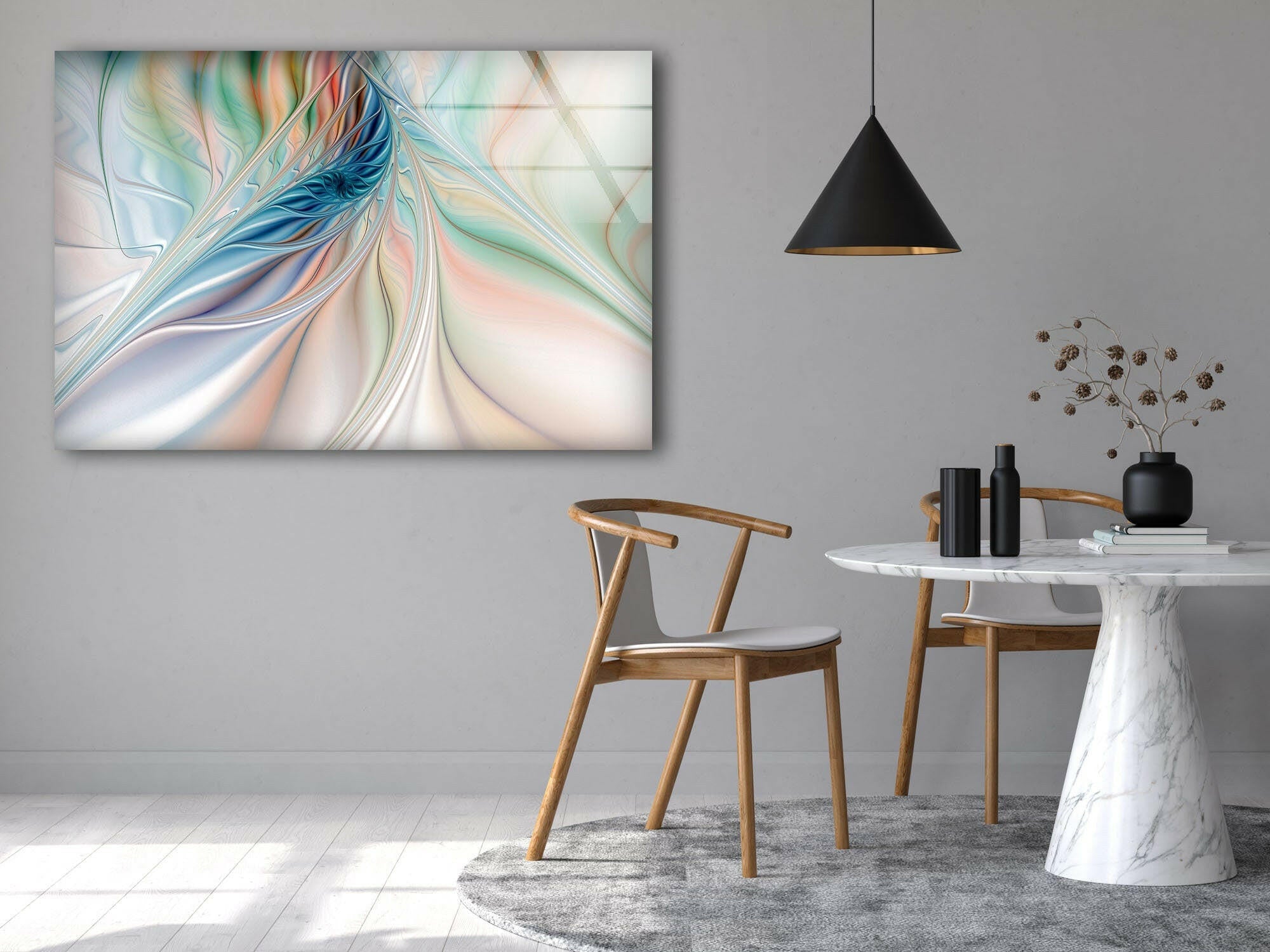 Blue and White Abstract Tempered Glass Wall Art