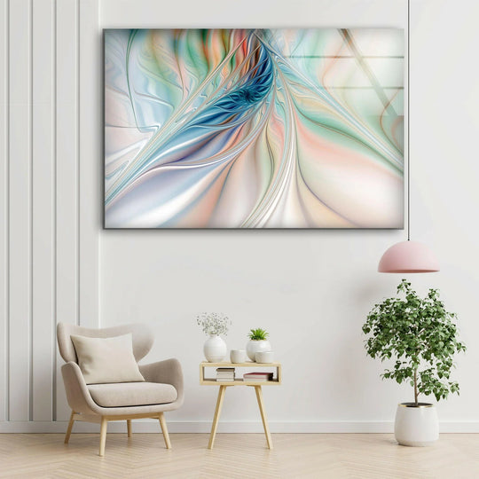 A stunning glass art painting featuring swirling pastel hues and a central blue fractal design showcases premium material quality and intricate detail.