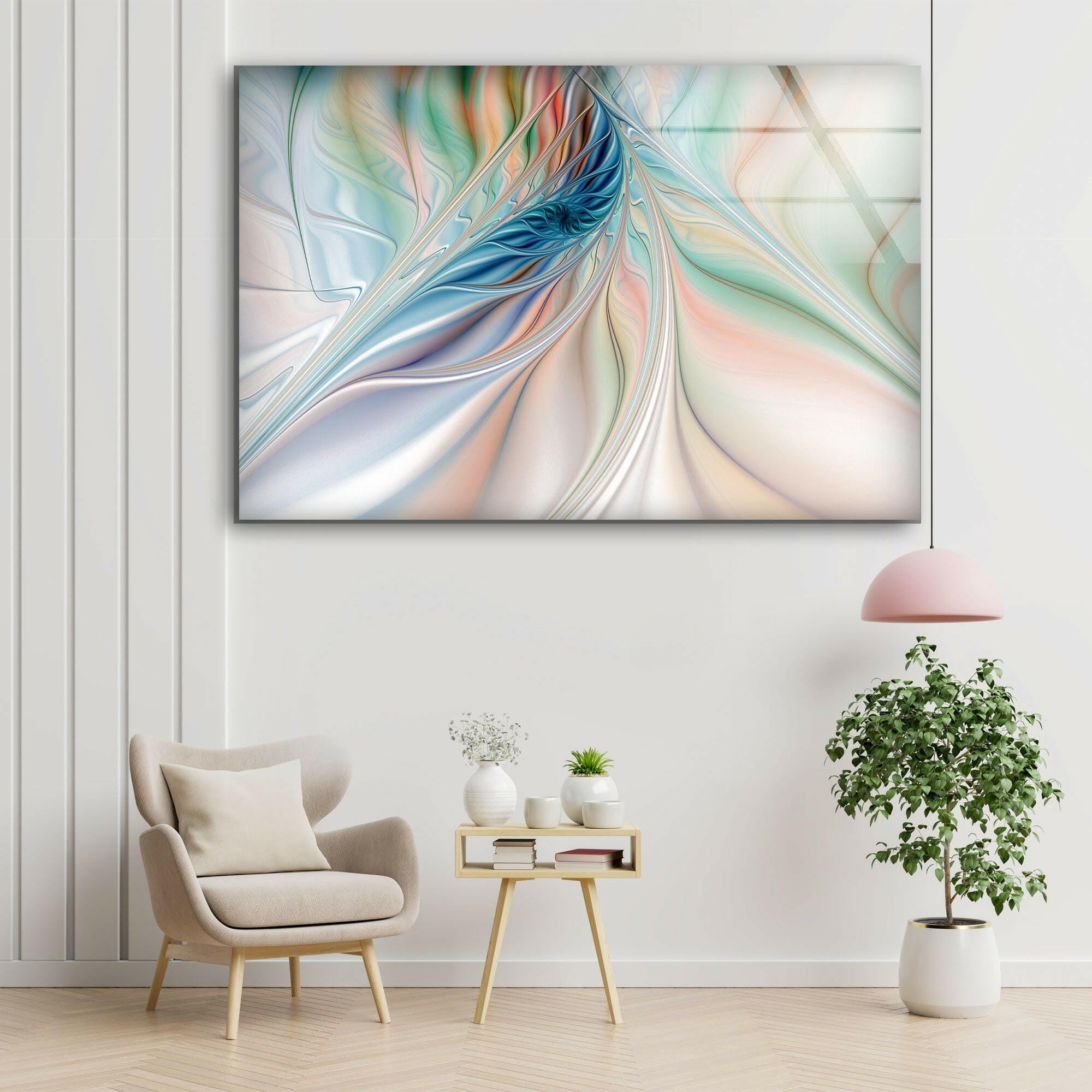 Blue and White Abstract Tempered Glass Wall Art