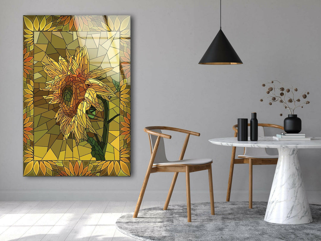 Mosaic Yellow Sunflower Glass Wall Art glass art painting, glass art for the Wall
