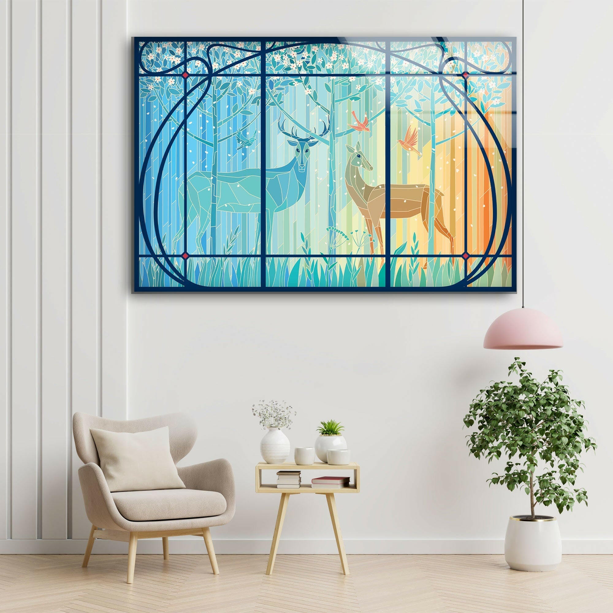 Deer Gazelle Stained Tempered Glass Wall Art