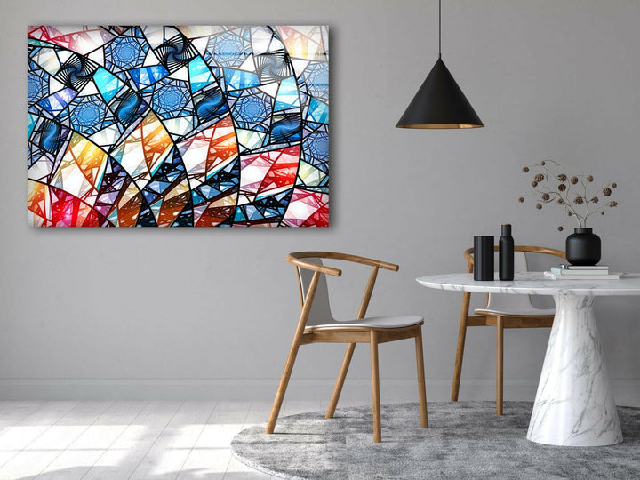 Blue & White Geometric Glass Wall Art glass wall decor, glass wall art decor
