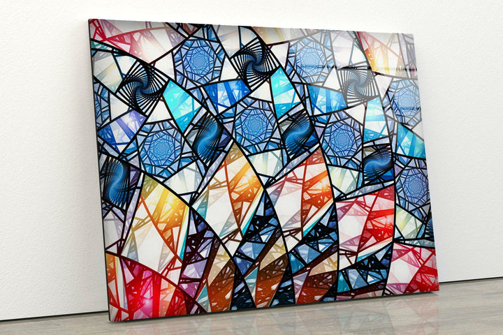 Blue & White Geometric Glass Wall Art print picture on glass, Tempered Glass Wall Art