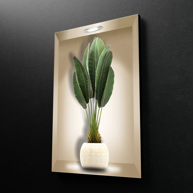 3D Botanical Green Flower Tempered Glass Wall Art