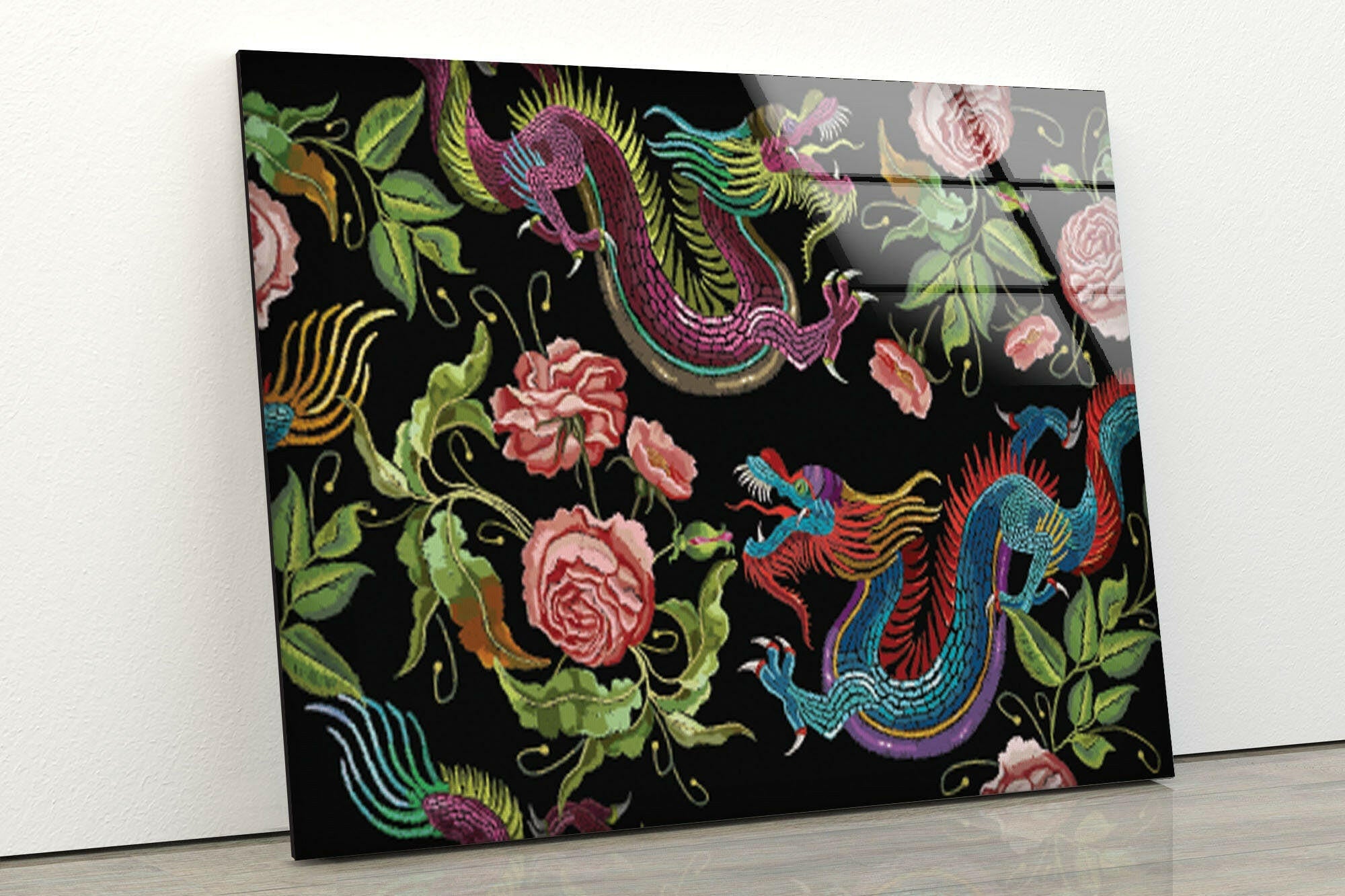 Japanese Dragon Tempered Glass Wall Art
