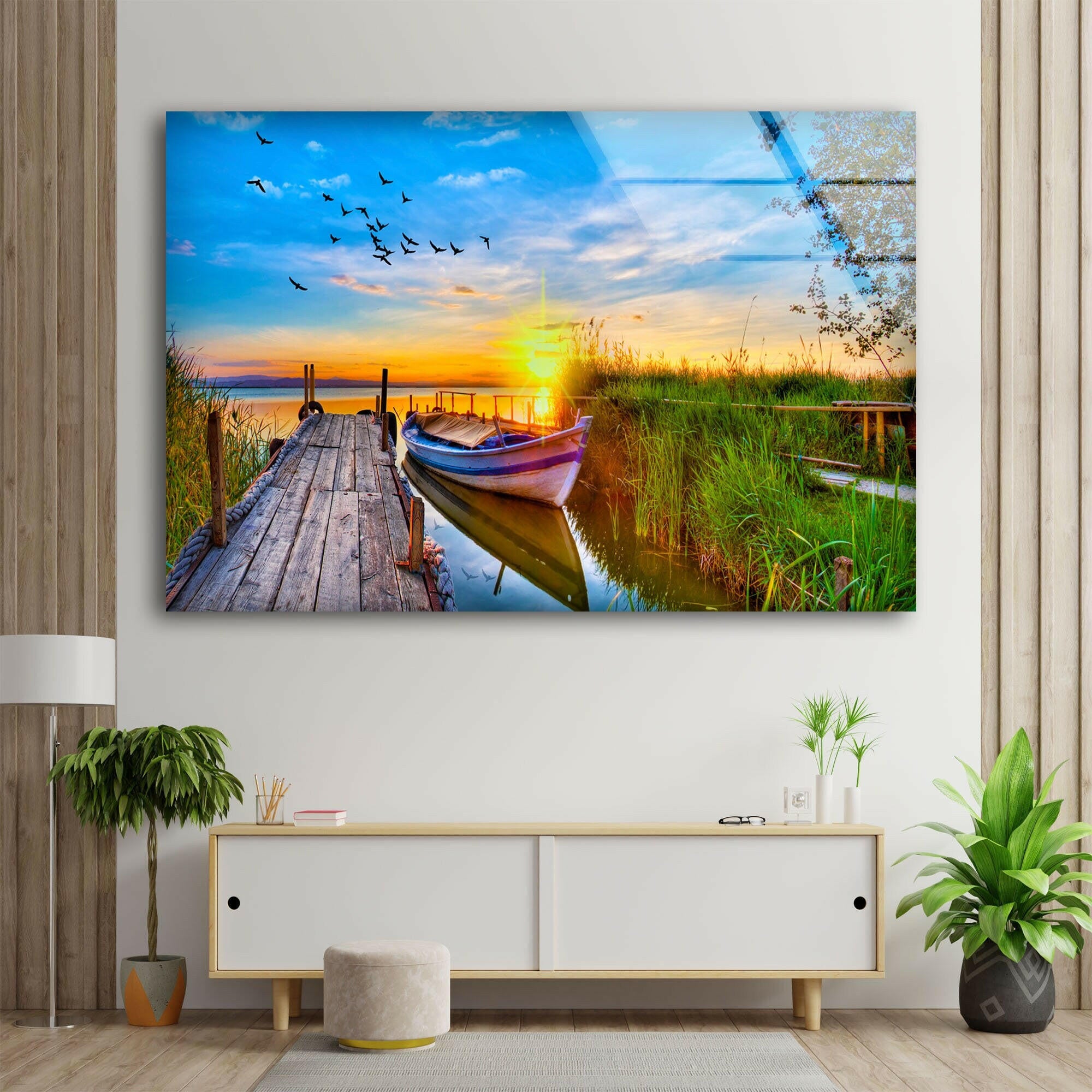Sky Landscape with Sunset Tempered Glass Wall Art
