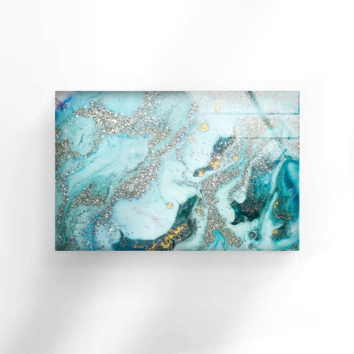 Blue Silver Decor Unique Glass Panel Artwork for Walls