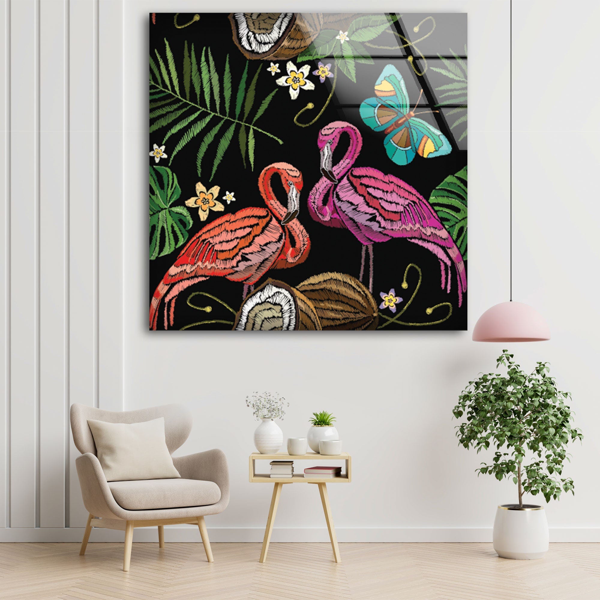Flamingo Tempered Glass Wall Art