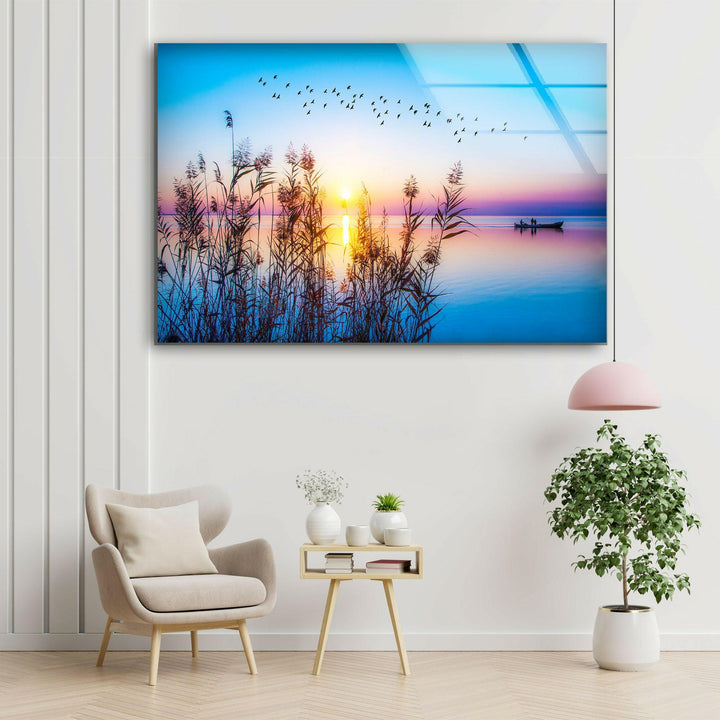 Colorful Sunset On Lake Glass Wall Art custom glass photo prints, large glass prints