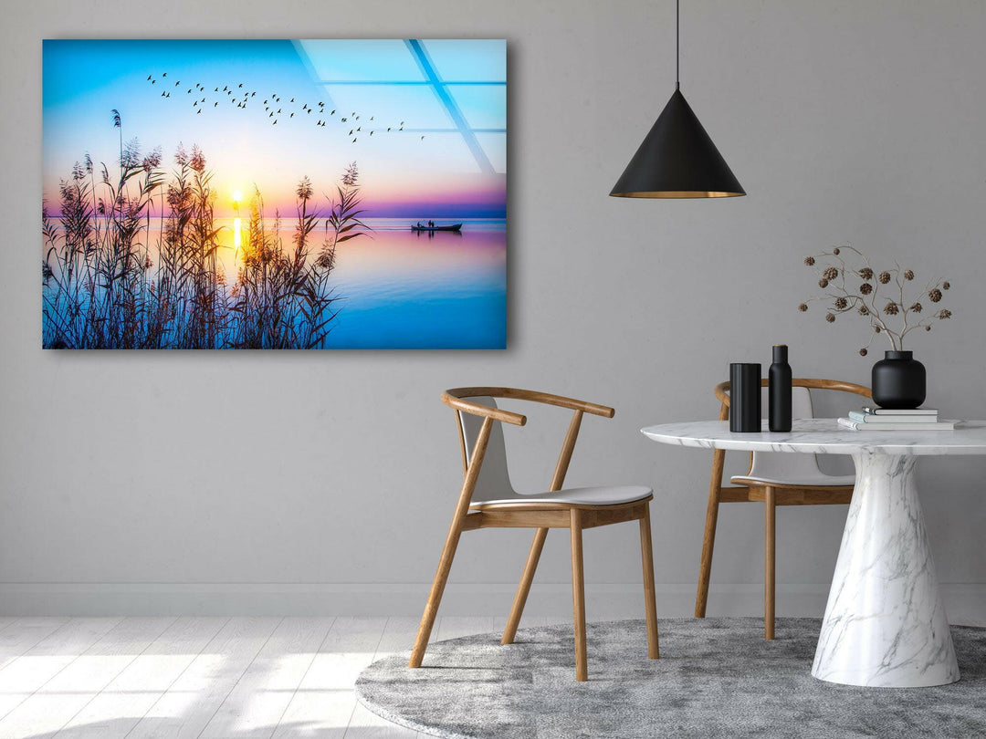 Colorful Sunset On Lake Glass Wall Art picture on glass wall art, photos printed on glass