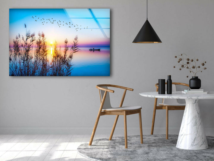 Colorful Sunset On Lake Glass Wall Art picture on glass wall art, photos printed on glass