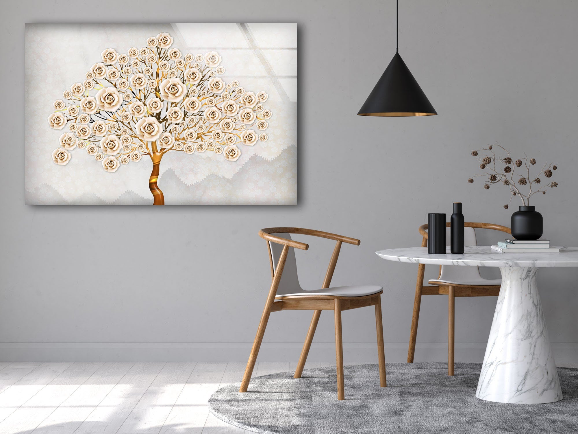 Decorative Floral Tempered Glass Wall Art