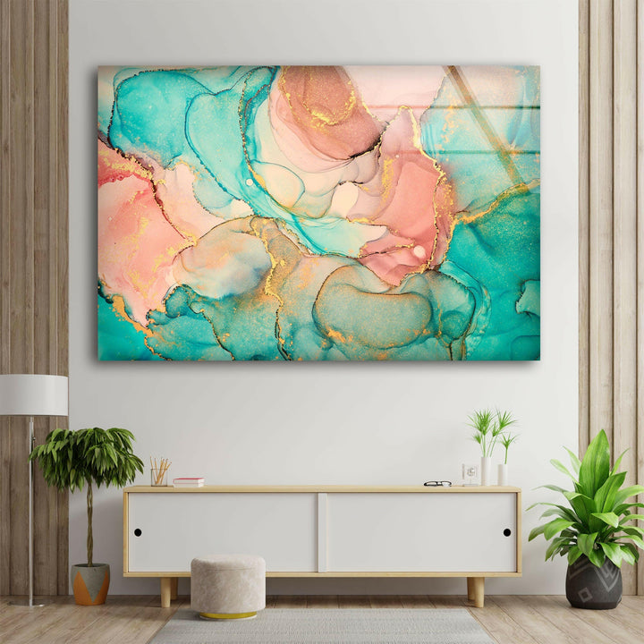 Turquoise Alcohol ink Abstract Paintings on Tempered Glass