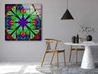 Fractal Flower in Glass Window Tempered Glass Wall Art