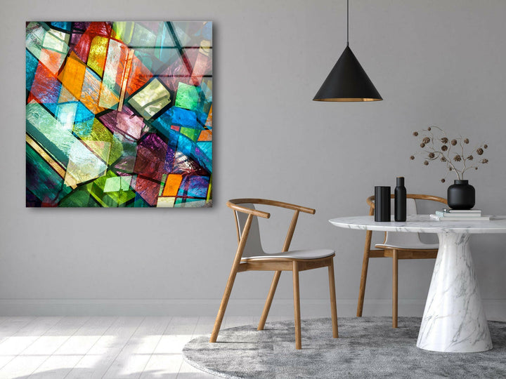 Stained Colorful Geometrics Glass Wall Art  print on glass, glass printed photos