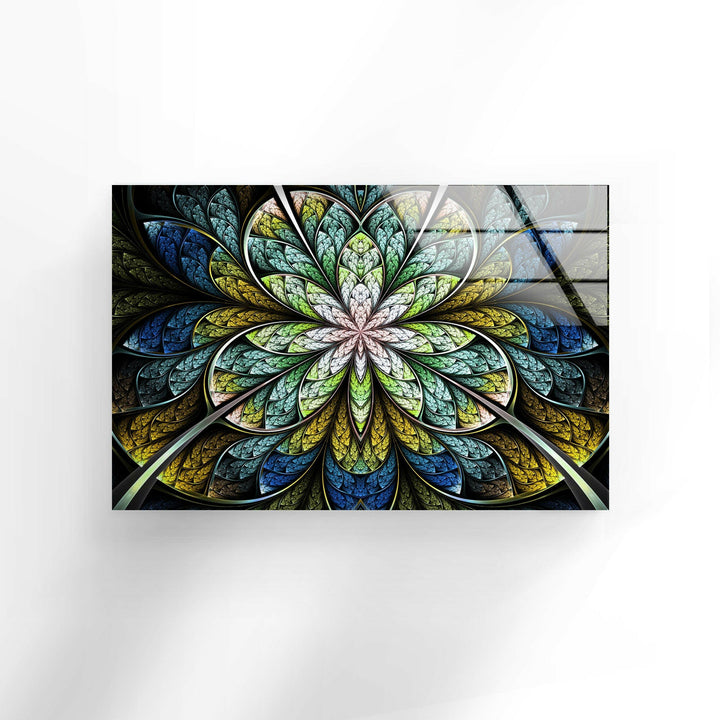 Blue Fractal Flower Glass Wall Art, Print On Glass, Glass Art Prints